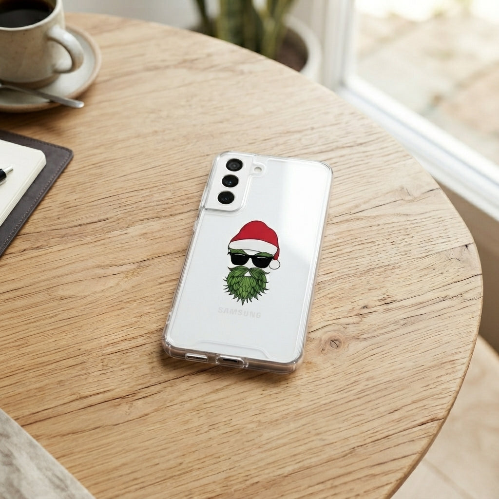 Cool Green Santa with Sunglasses Graphic Designer Clear Case - Festive Holiday Transparent Phone Cover