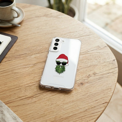Cool Green Santa with Sunglasses Graphic Designer Clear Case - Festive Holiday Transparent Phone Cover