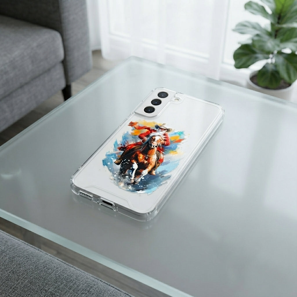Cowboy Santa Riding Horse Watercolor Designer Clear Case - Festive Transparent Phone Cover