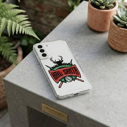 Born to Believe Hail Santa Deer Emblem Designer Clear Case - Festive Transparent Phone Cover