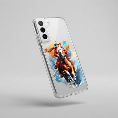 Cowboy Santa Riding Horse Watercolor Designer Clear Case - Festive Transparent Phone Cover