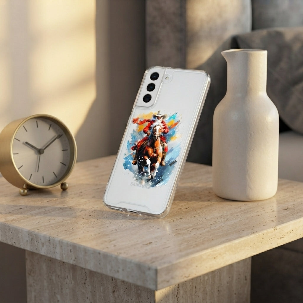 Cowboy Santa Riding Horse Watercolor Designer Clear Case - Festive Transparent Phone Cover
