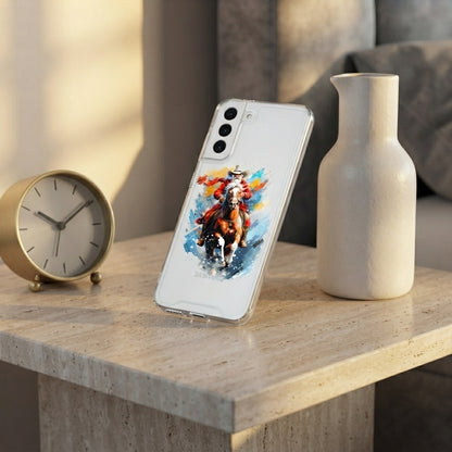 Cowboy Santa Riding Horse Watercolor Designer Clear Case - Festive Transparent Phone Cover
