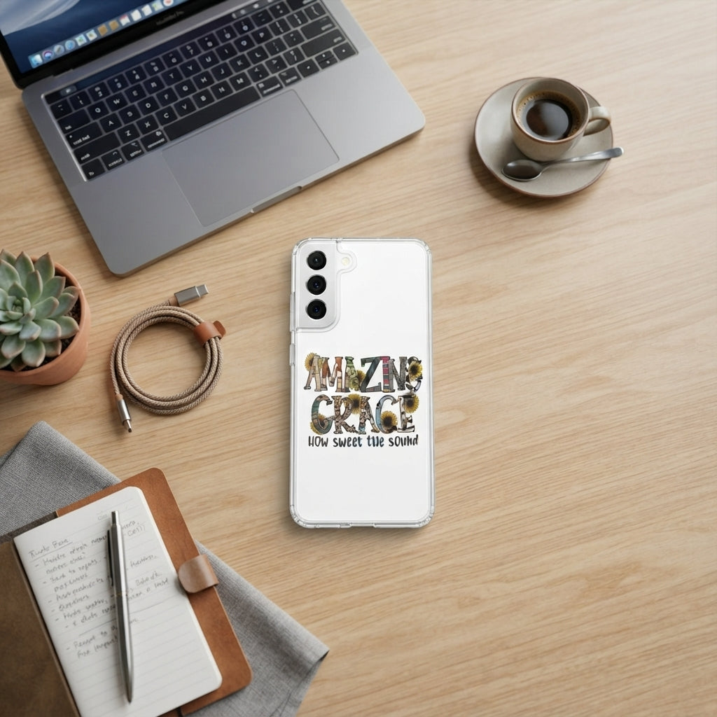 Amazing Grace How Sweet The Sound Sunflower Graphic Designer Clear Case - Christian Transparent Phone Cover
