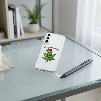Merry Weedmas Funny Santa Hat Graphic Designer Clear Case - Christmas Transparent Phone Cover