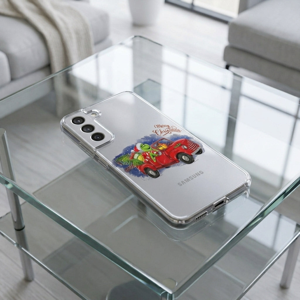 Grinch Driving Red Vintage Truck Christmas Clear Case for Samsung Galaxy | Festive Holiday Phone Cover