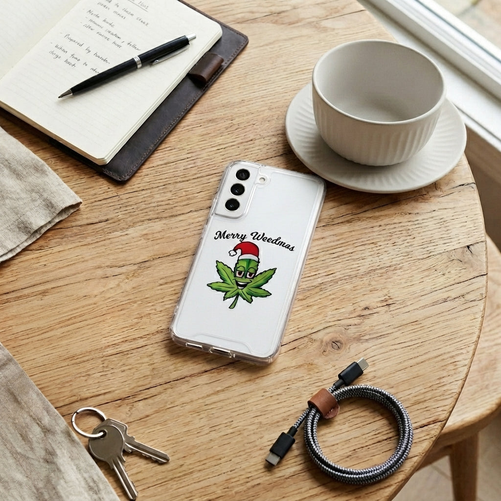 Merry Weedmas Funny Santa Hat Graphic Designer Clear Case - Christmas Transparent Phone Cover