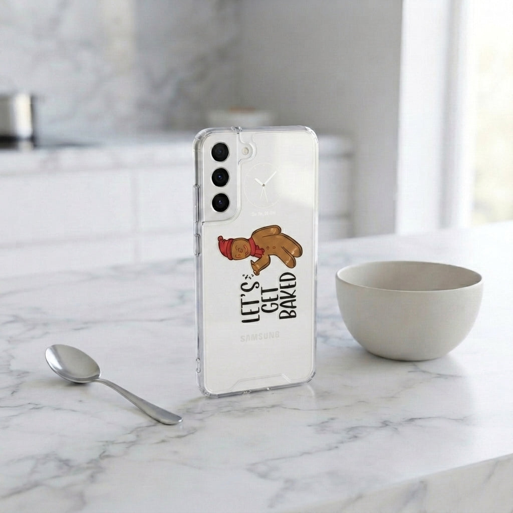 Let's Get Baked Gingerbread Man Christmas Clear Case for Samsung Galaxy | Funny Holiday Cover