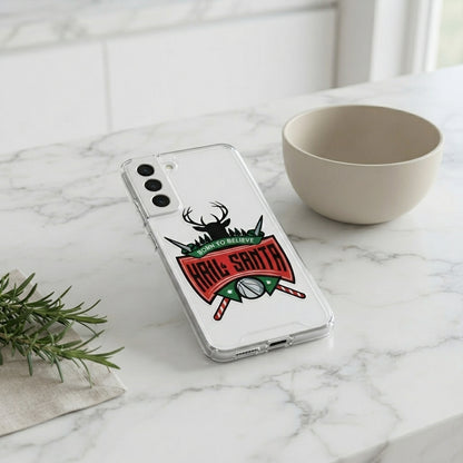 Born to Believe Hail Santa Deer Emblem Designer Clear Case - Festive Transparent Phone Cover