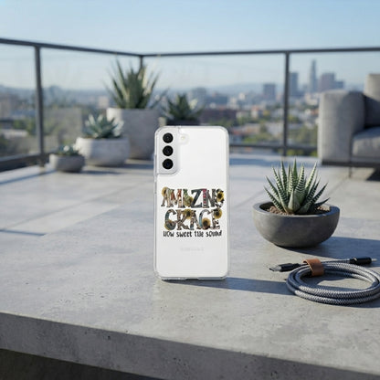 Amazing Grace How Sweet The Sound Sunflower Graphic Designer Clear Case - Christian Transparent Phone Cover