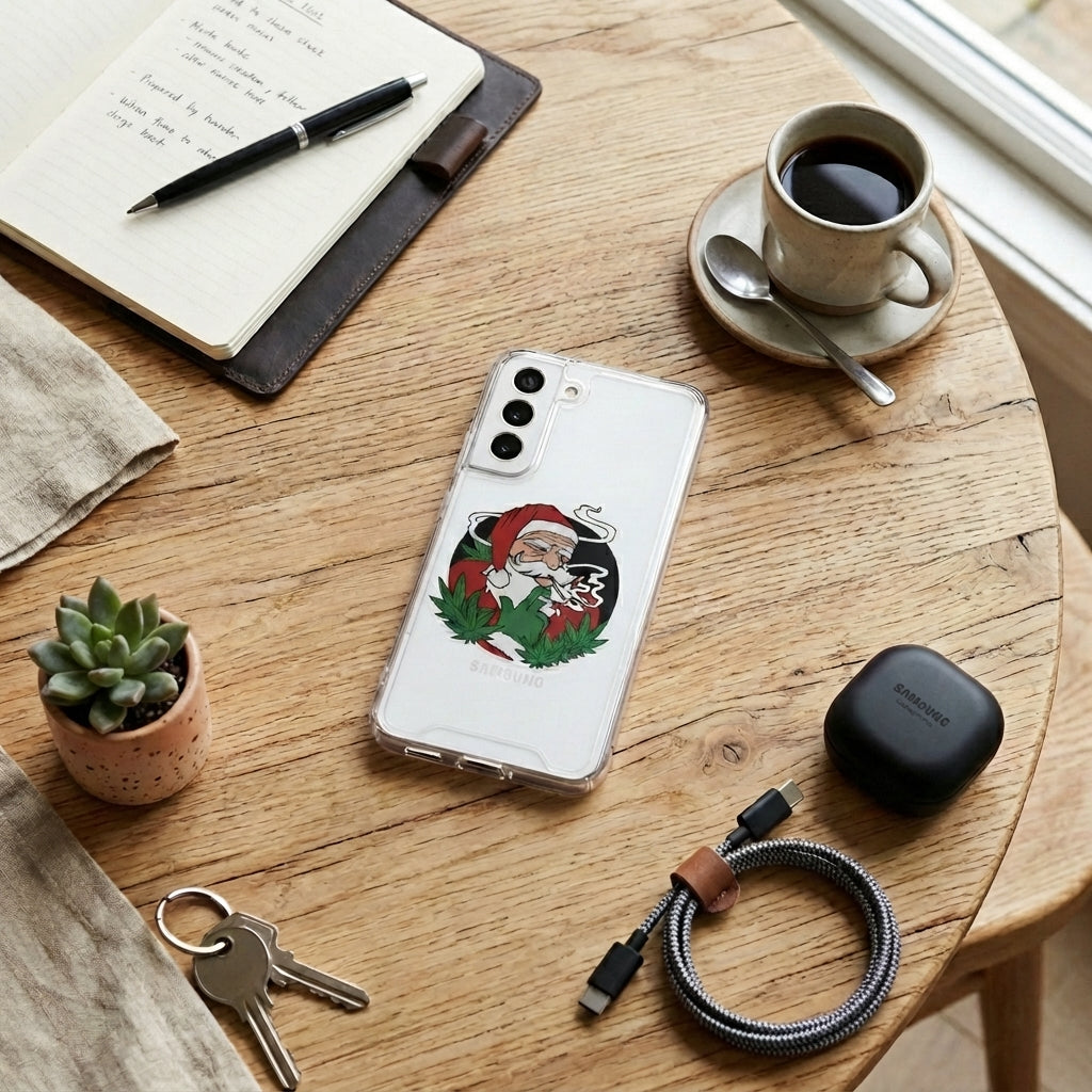 Smoking Santa Cannabis Christmas Clear Case for Samsung Galaxy | Funny Weed Holiday Phone Cover