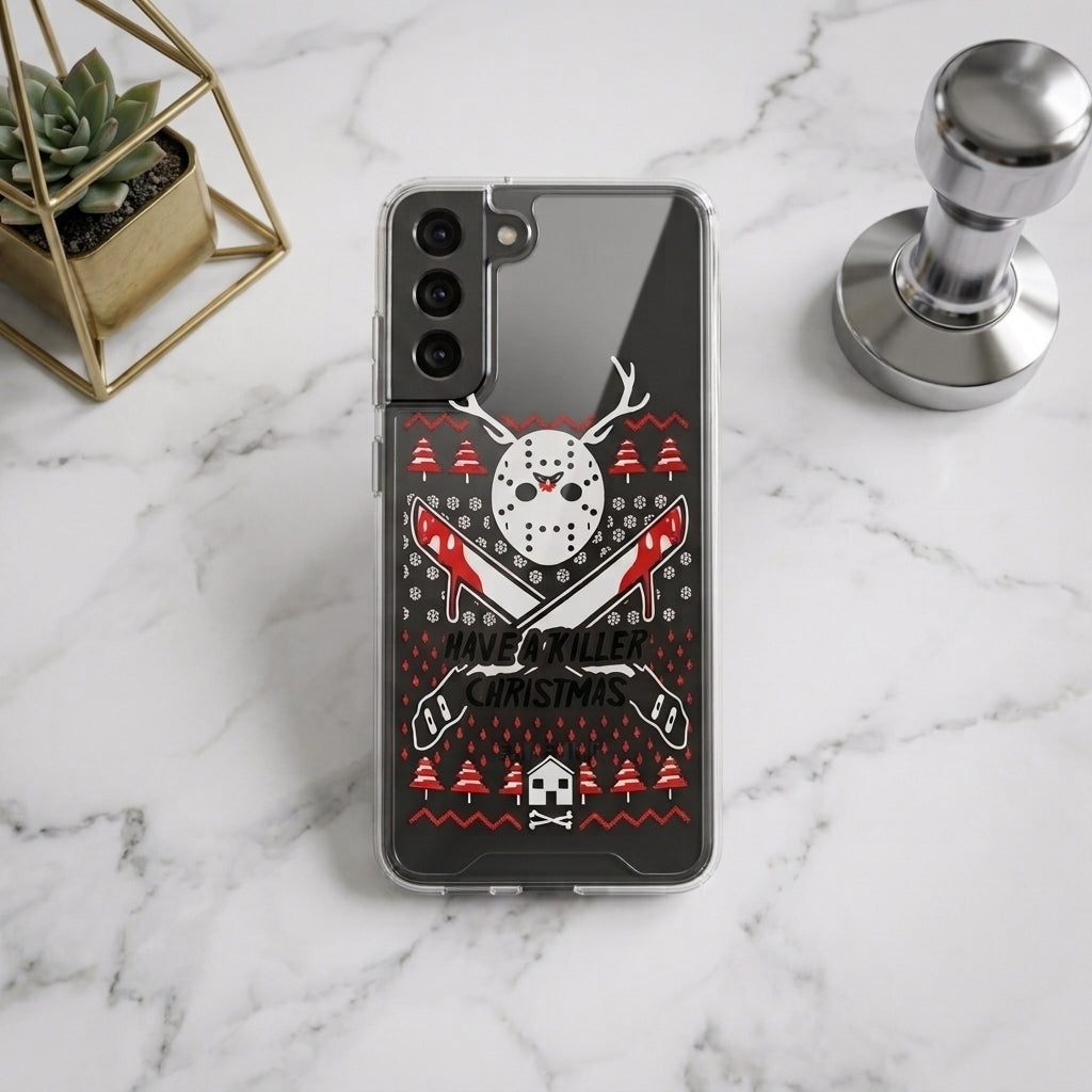 Have a Killer Christmas Horror Hockey Mask Clear Case for Samsung Galaxy | Festive Phone Cover