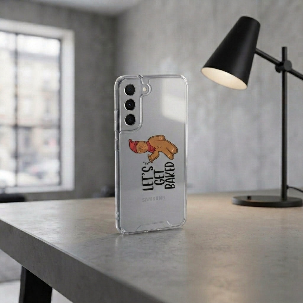 Let's Get Baked Gingerbread Man Christmas Clear Case for Samsung Galaxy | Funny Holiday Cover