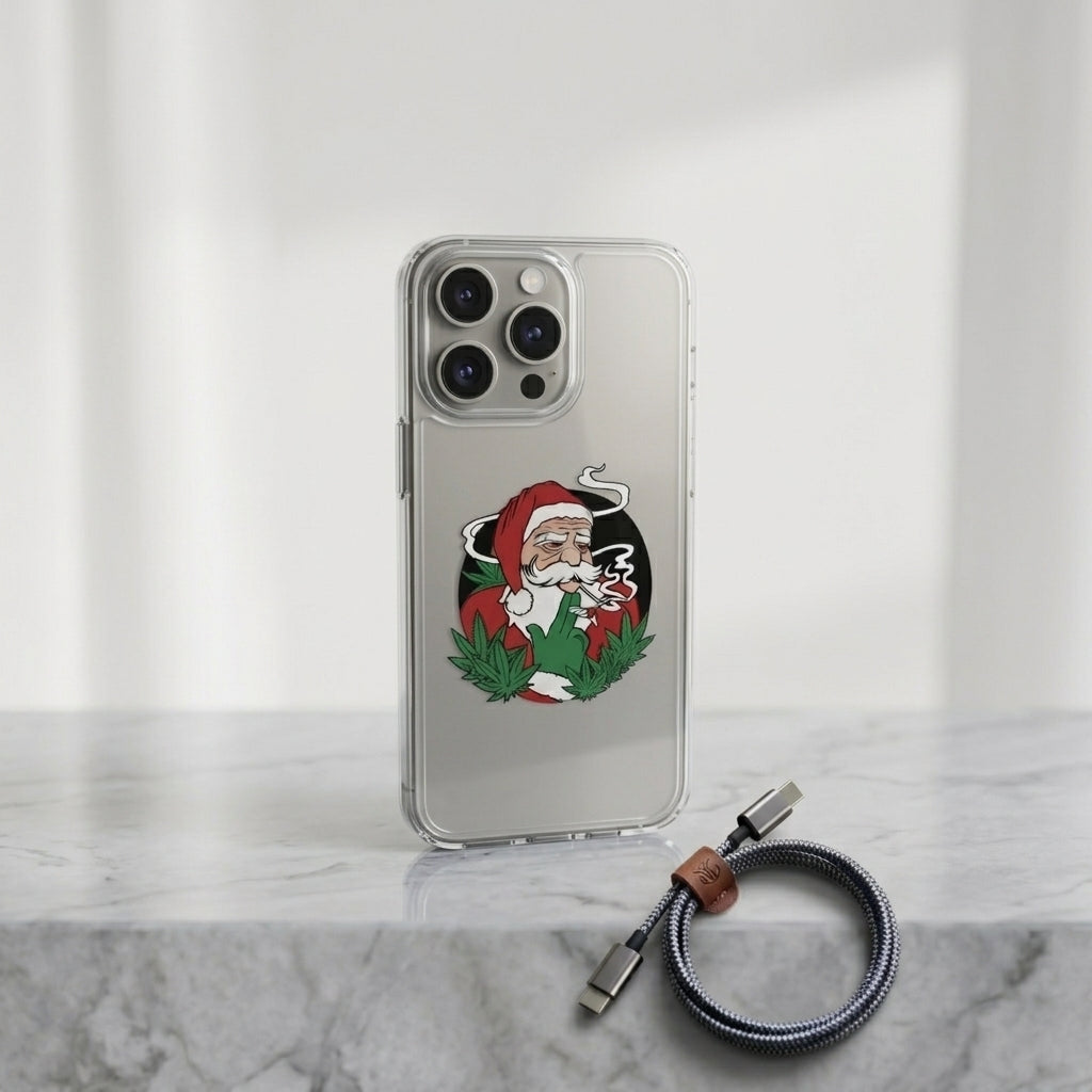 Cool Smoking Santa Graphic Clear Case Funny Christmas Holiday Protective Phone Cover for iPhone