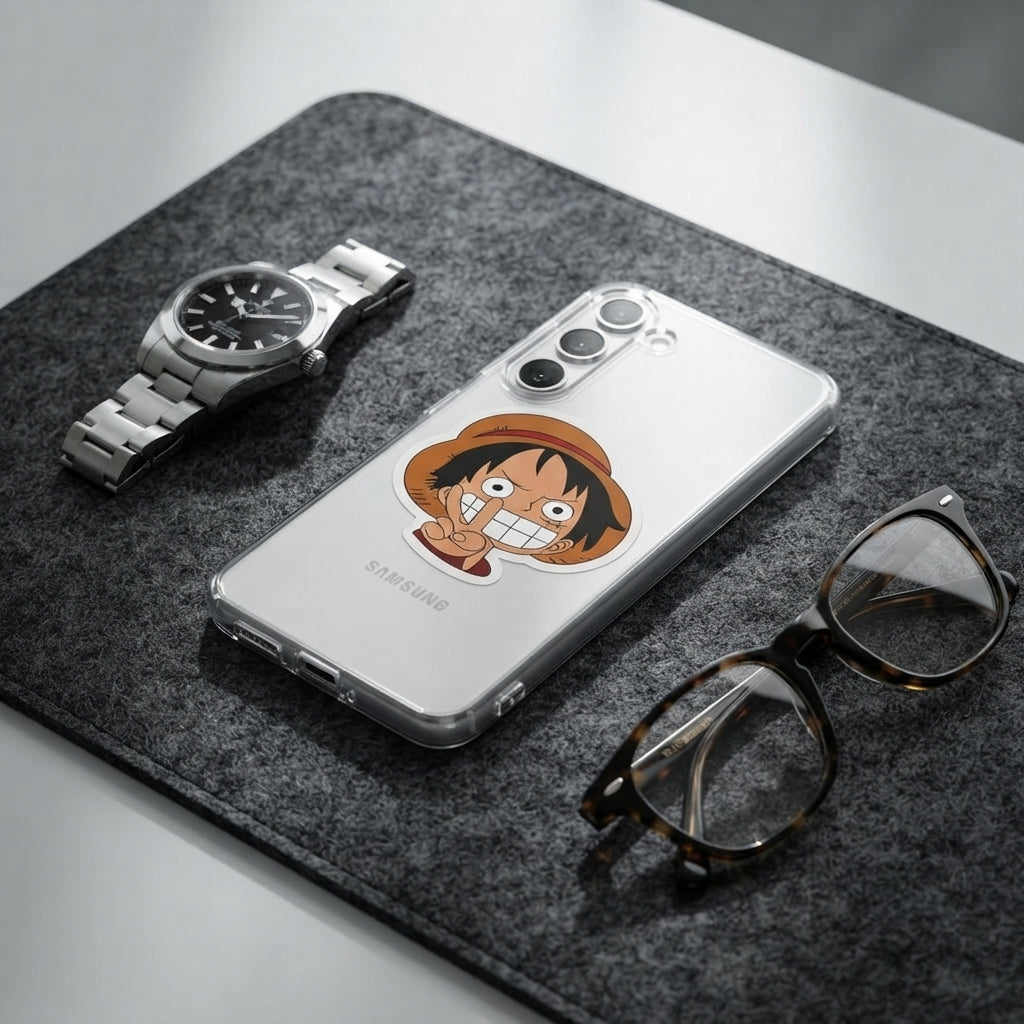 Samsung Clear Phone Case – Anime Luffy Straw Hat Graphic Cover