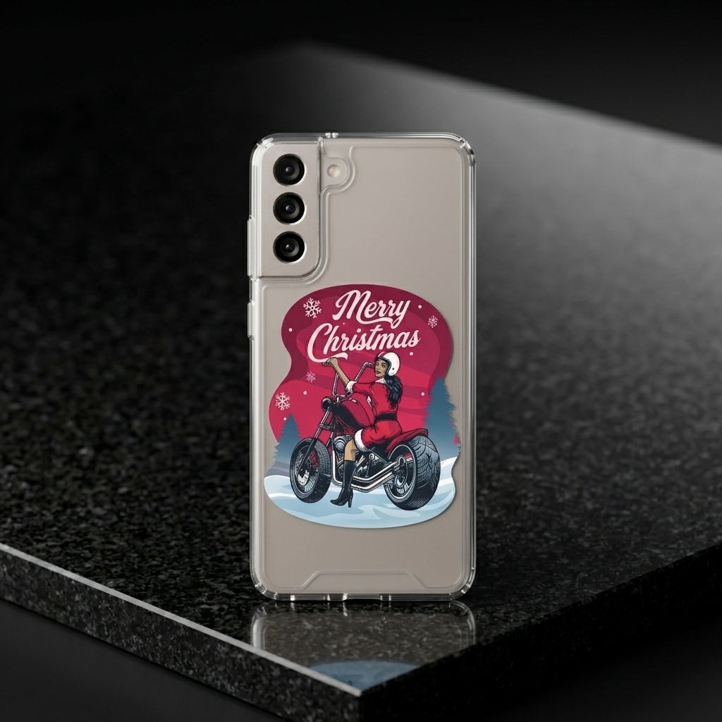 Motorcycle Santa Girl Merry Christmas Clear Case for Samsung Galaxy | Graphic Phone Cover