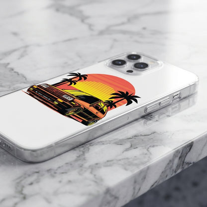 Retro Car Sunset Graphic Matte White iPhone Case