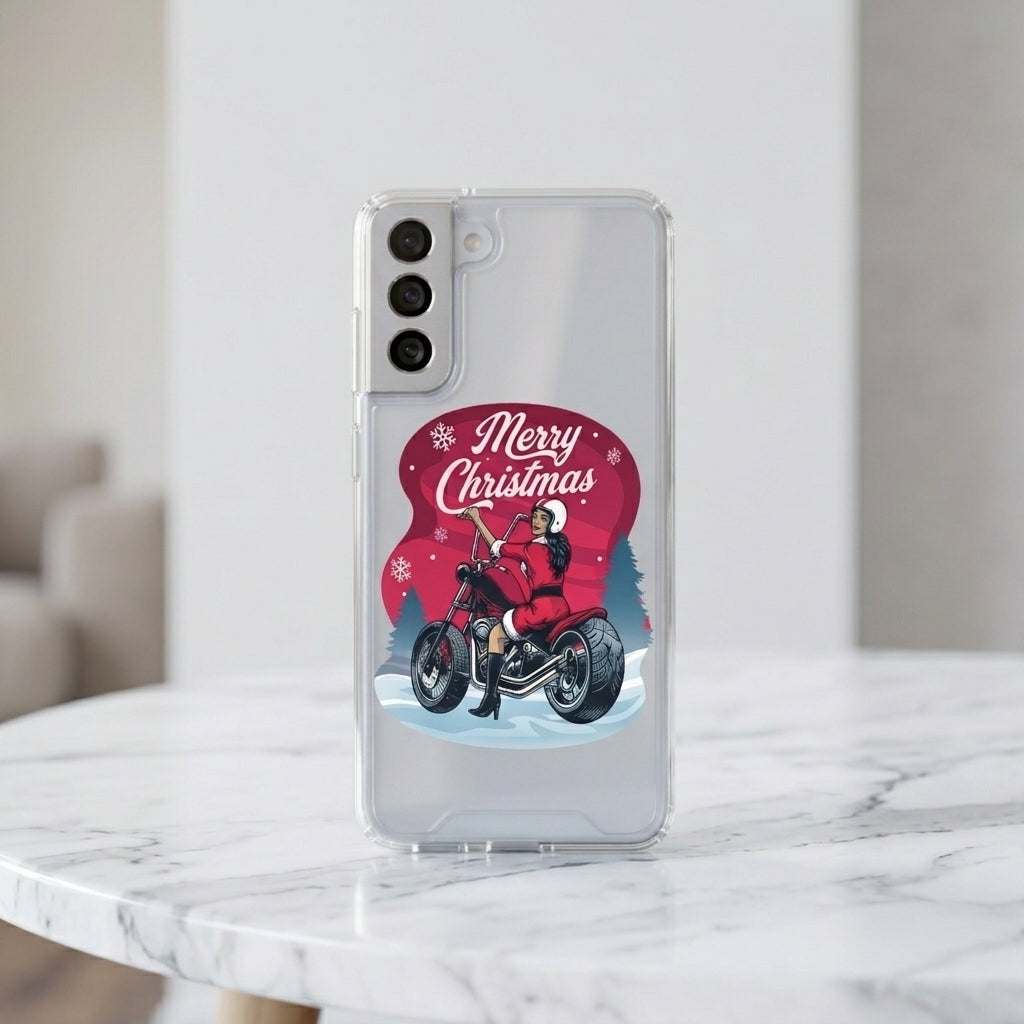 Motorcycle Santa Girl Merry Christmas Clear Case for Samsung Galaxy | Graphic Phone Cover