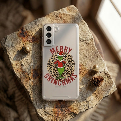 Merry Grinchmas Leopard Print Clear Case for Samsung Galaxy | Festive Christmas Phone Cover