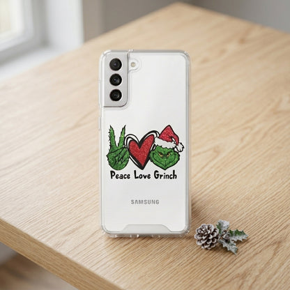 Peace Love Grinch Christmas Clear Case for Samsung Galaxy | Holiday Phone Cover