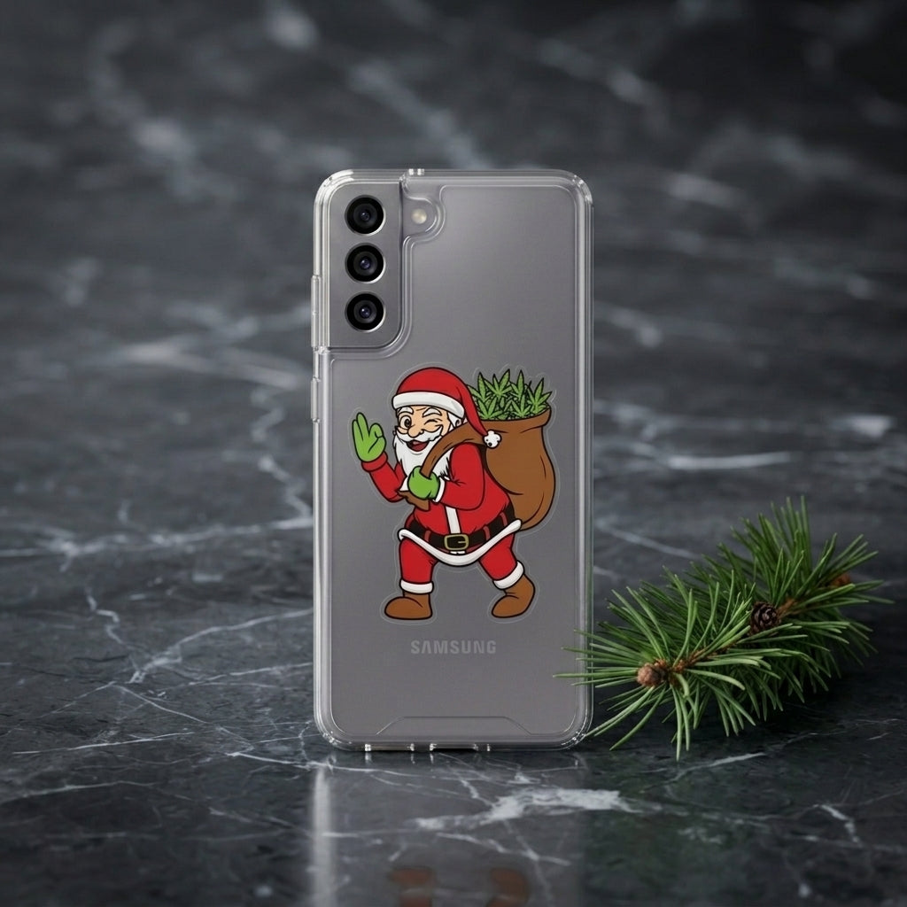 Winking Santa Weed Bag Christmas Clear Case for Samsung Galaxy | Funny Holiday Cover