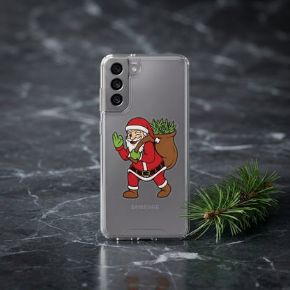 Winking Santa Weed Bag Christmas Clear Case for Samsung Galaxy | Funny Holiday Cover