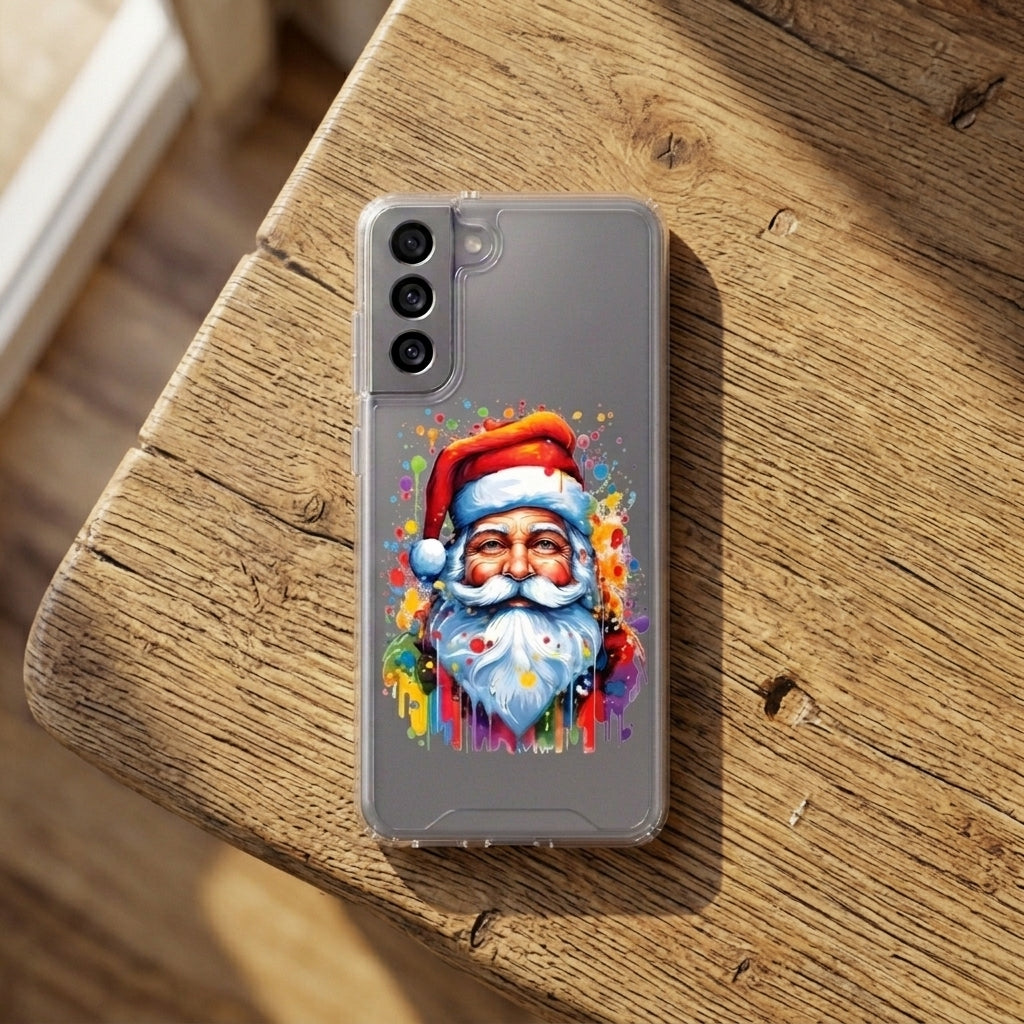 Colorful Watercolor Santa Claus Christmas Clear Case for Samsung Galaxy | Festive Art Phone Cover
