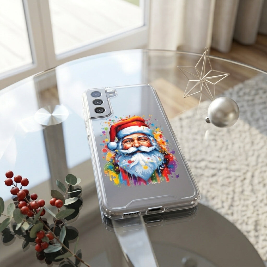 Colorful Watercolor Santa Claus Christmas Clear Case for Samsung Galaxy | Festive Art Phone Cover