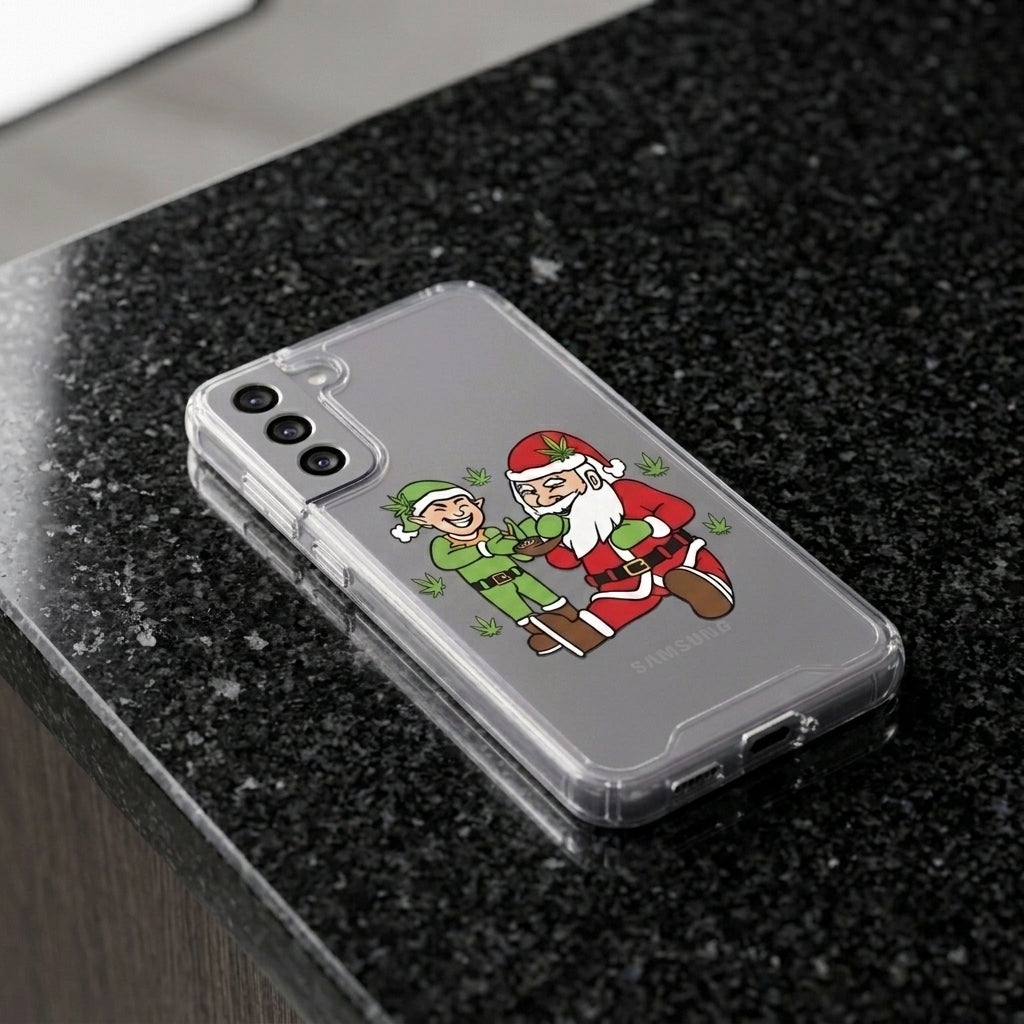 Santa and Elf Weed Christmas Clear Case for Samsung Galaxy | Funny Holiday Cover