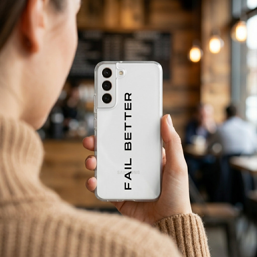 "FAIL BETTER" Motivational Quote Clear Phone Case – Minimalist Typography Cover
