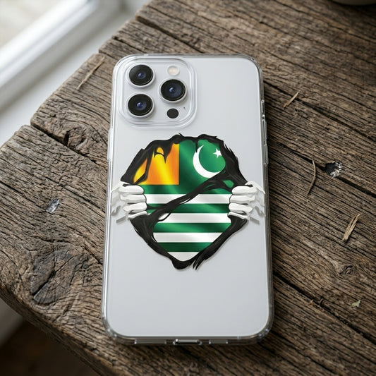 Azad Kashmir Flag Clear Phone Case | Ripped Chest Graphic Cover