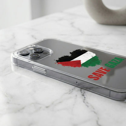 Save Gaza Heart Graphic Clear Case | Palestine Flag Phone Cover