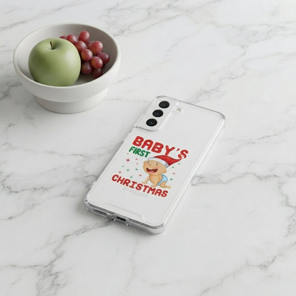 Baby's First Christmas Cute Santa Graphic Designer Clear Case - Festive Transparent Phone Cover