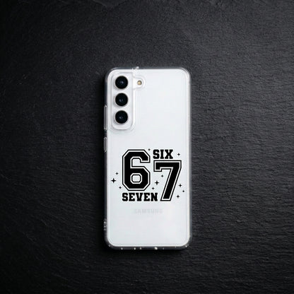 Vintage Varsity Number 67 Clear Phone Case – Athletic Sparkle Typography Cover