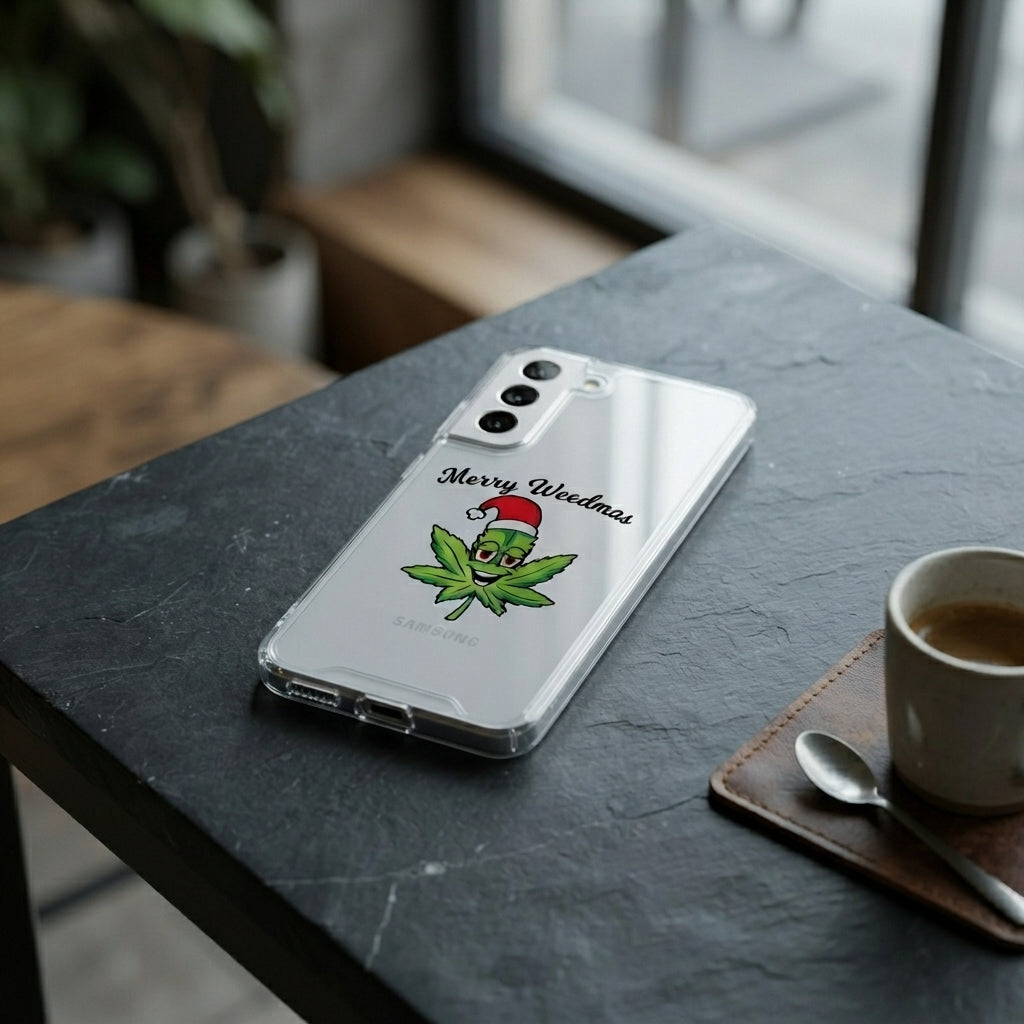 Merry Weedmas Funny Santa Hat Graphic Designer Clear Case - Christmas Transparent Phone Cover