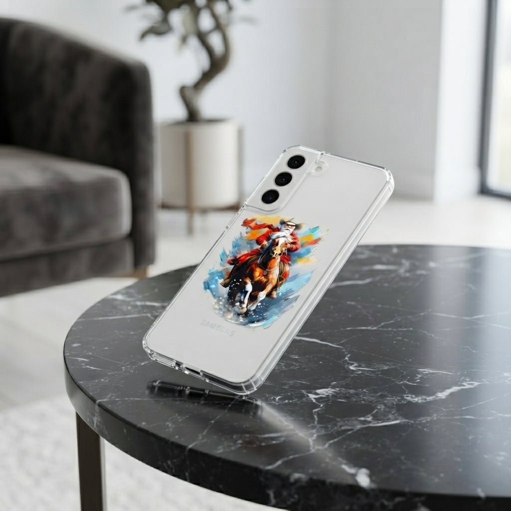 Cowboy Santa Riding Horse Watercolor Designer Clear Case - Festive Transparent Phone Cover