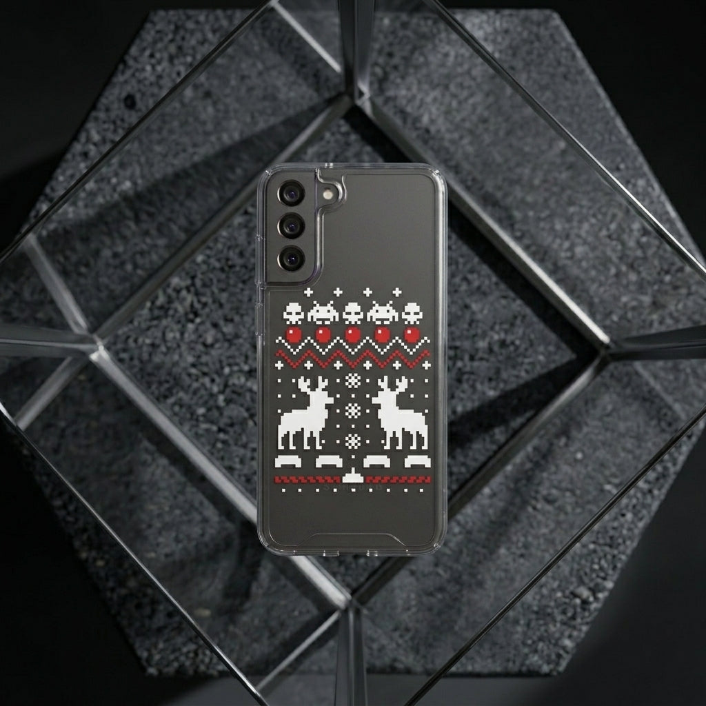 Pixel Retro Arcade Ugly Sweater Christmas Clear Case for Samsung Galaxy | Holiday Phone Cover