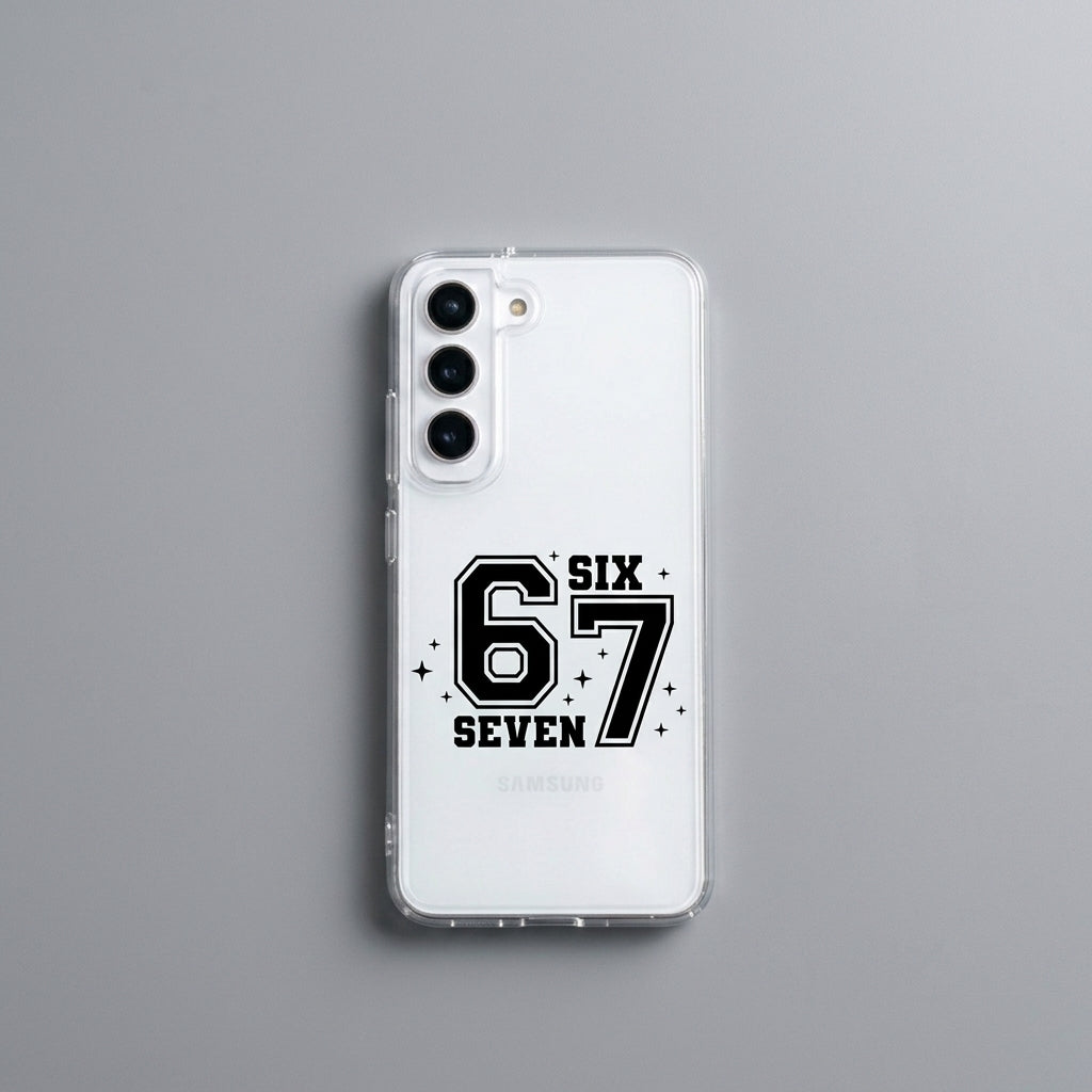 Vintage Varsity Number 67 Clear Phone Case – Athletic Sparkle Typography Cover