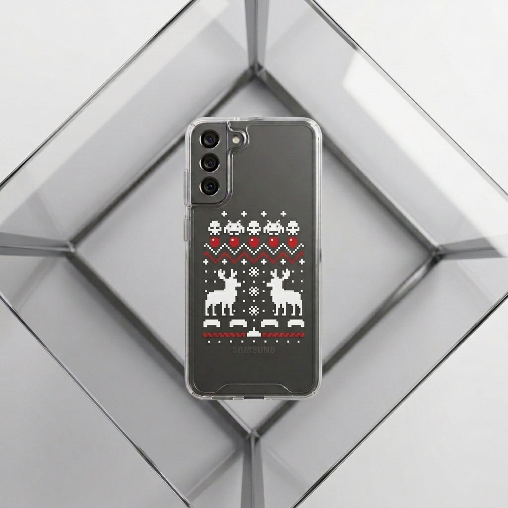 Pixel Retro Arcade Ugly Sweater Christmas Clear Case for Samsung Galaxy | Holiday Phone Cover
