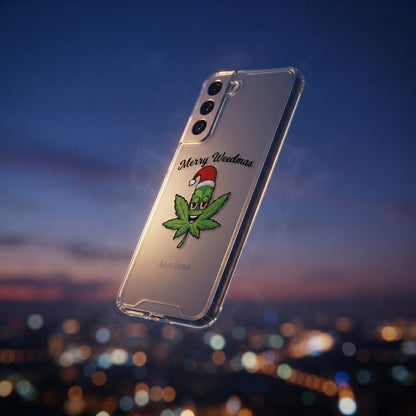 Merry Weedmas Funny Santa Hat Graphic Designer Clear Case - Christmas Transparent Phone Cover