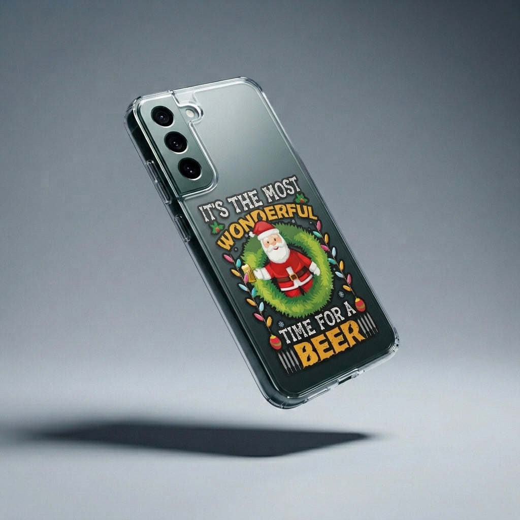 It's the Most Wonderful Time for a Beer Santa Christmas Clear Case for Samsung Galaxy | Funny Holiday Cover