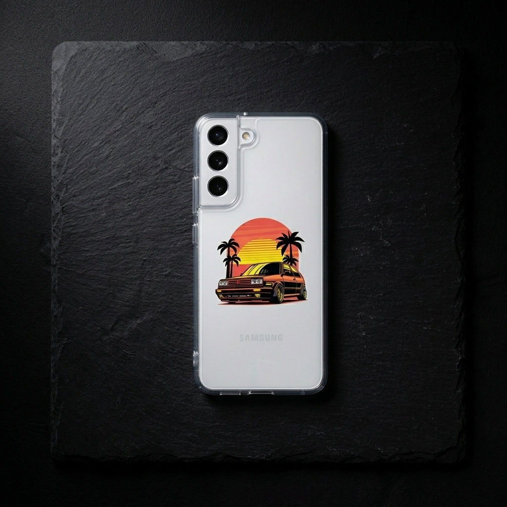 Retro Synthwave Sunset Vintage Hatchback Car Phone Case – Clear Protection