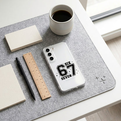 Vintage Varsity Number 67 Clear Phone Case – Athletic Sparkle Typography Cover