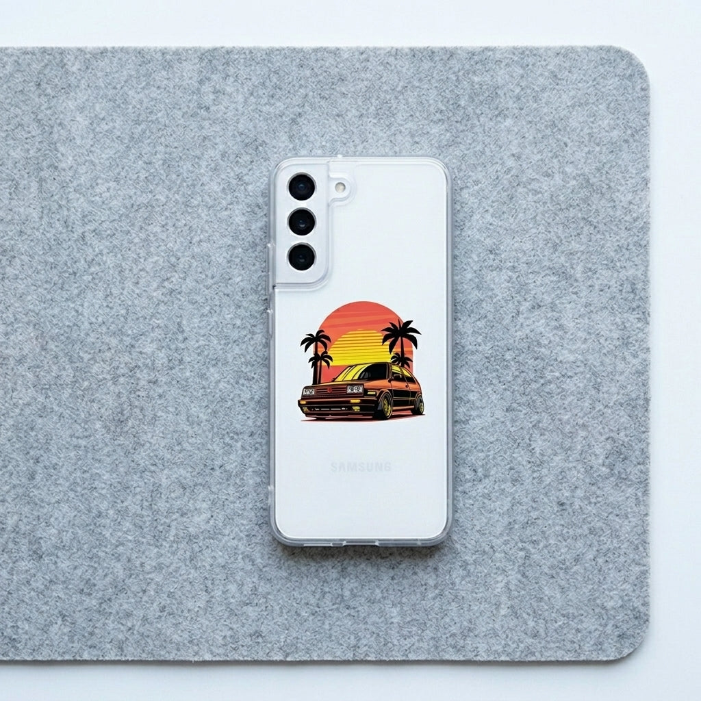 Retro Synthwave Sunset Vintage Hatchback Car Phone Case – Clear Protection