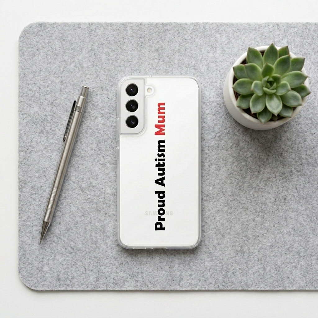 "Proud Autism Mum" Clear Phone Case – Minimalist Typography Cover