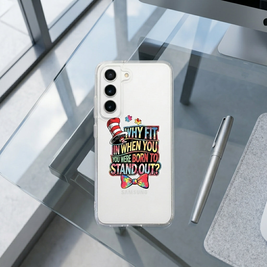 "Why Fit In When You Were Born To Stand Out?" Clear Phone Case – Colorful Quote Cover