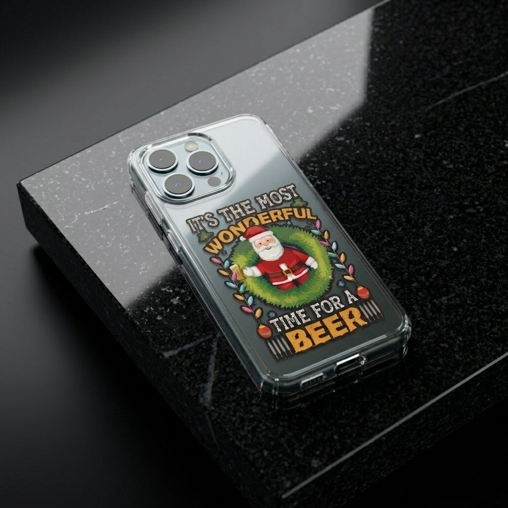 Most Wonderful Time For A Beer Santa Clear Case for iPhone | Funny Christmas Drinking Phone Cover