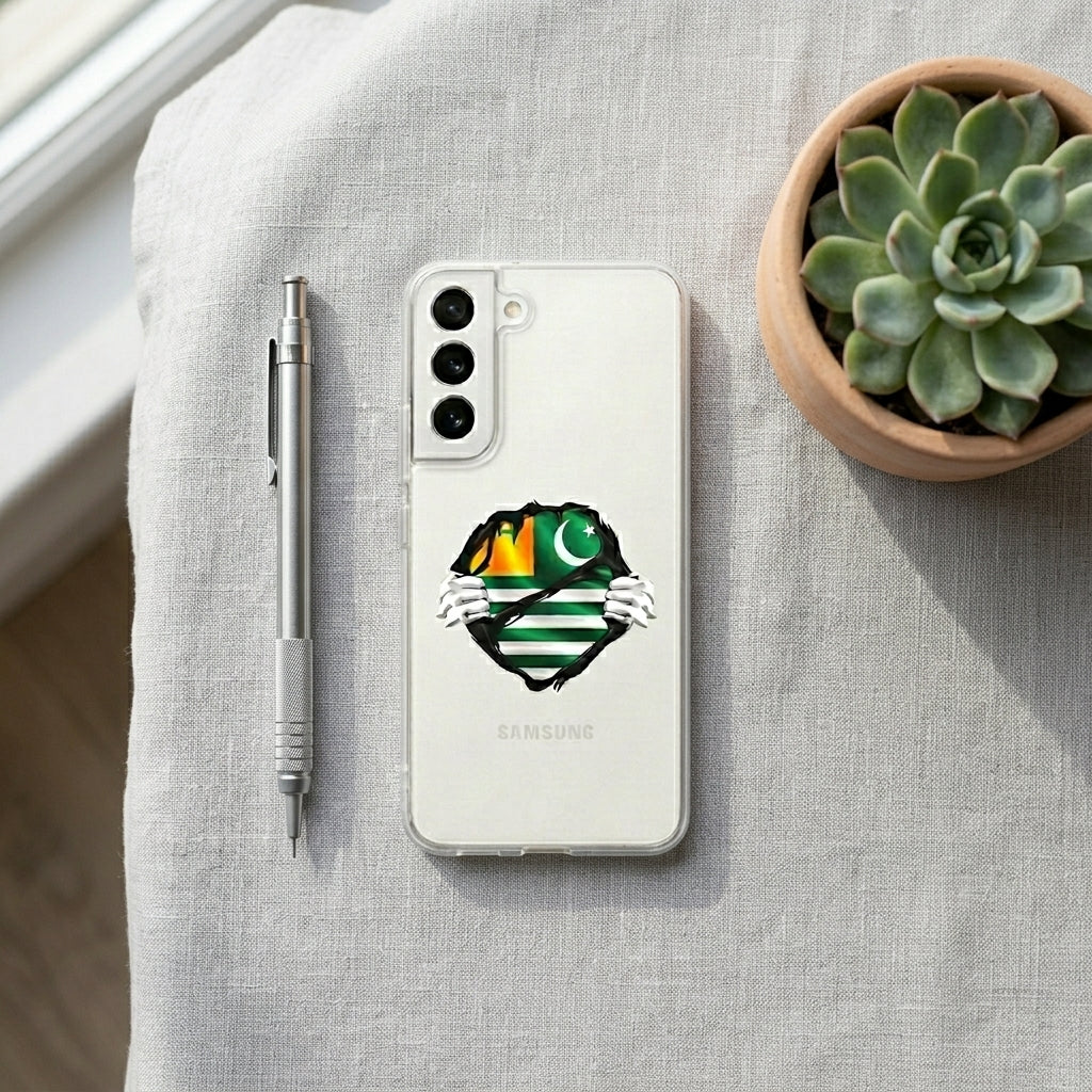 Samsung Galaxy S22 Clear Case – Azad Kashmir Flag Torn Chest Graphic Cover