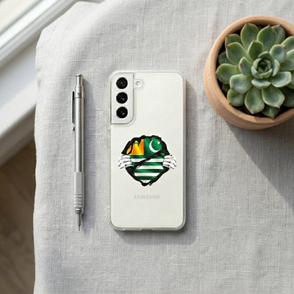 Samsung Galaxy S22 Clear Case – Azad Kashmir Flag Torn Chest Graphic Cover