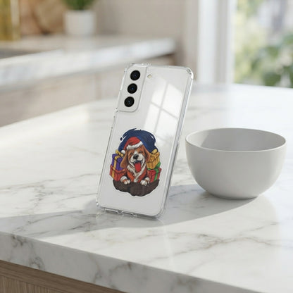 Cute Christmas Dog Santa Hat Graphic Designer Clear Case - Festive Dog Lover Transparent Phone Cover